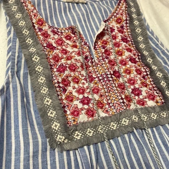 Entro Blue Stripe Sleeveless Babydoll Dress with Tassel Tie - Picture 3 of 4